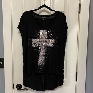 Rock & Republic Black Tunic with Silver Cross Design